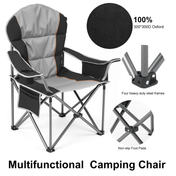 Oversized Camping Folding Chair, Heavy Duty Padded Chair With Cup Holder Storage And Cooler Bag, 5000 LBS Steel Frame, Portable For Outdoor - Image 7