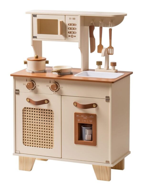 ROBOTIME Wooden Play Kitchen With Pretend Ice Cube Dispenser For  Toddler Age 3 - Image 5