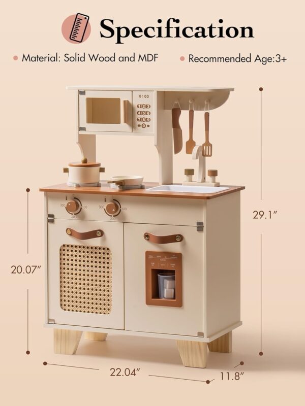 ROBOTIME Wooden Play Kitchen With Pretend Ice Cube Dispenser For  Toddler Age 3 - Image 2