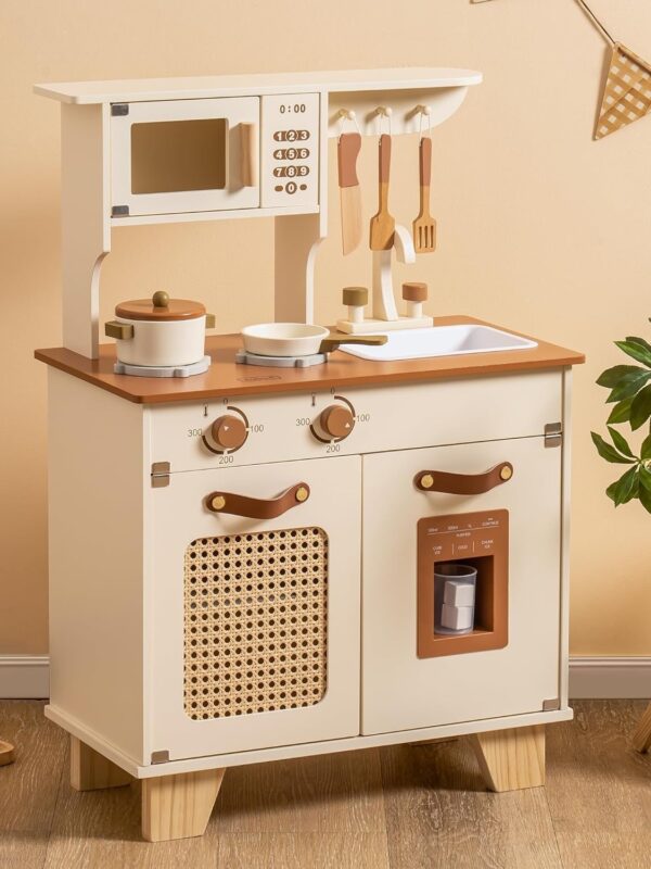 ROBOTIME Wooden Play Kitchen With Pretend Ice Cube Dispenser For  Toddler Age 3 - Image 4