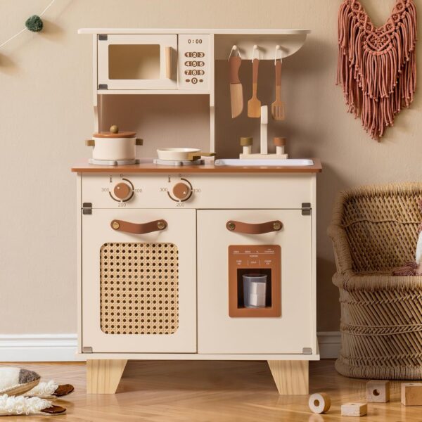 ROBOTIME Wooden Play Kitchen With Pretend Ice Cube Dispenser For  Toddler Age 3 - Image 6