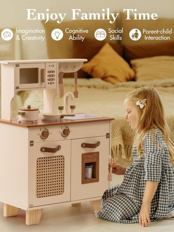 ROBOTIME Wooden Play Kitchen With Pretend Ice Cube Dispenser For  Toddler Age 3 - Image 10