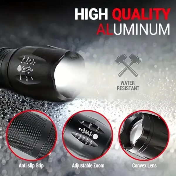 High Power LED Tactical Flashlight 5-Mode Light Zoom Waterproof Portable Torch For Camping Hiking Outdoor Hunting Aluminum Alloy Bright Tactical Flashlight LED 5 Modes Zoomable Searchlight Handheld - Image 7
