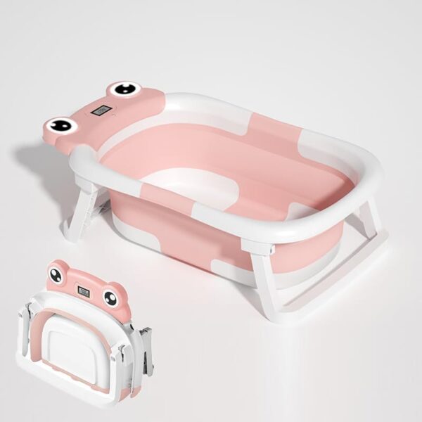 Baby Bathtub , Foldable Baby Bath Tub With Soft Floating Cushion & Thermometer , Collapsible Portable Travel Baby Bath Tub - Image 5