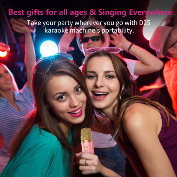 D25 Mini Karaoke Machine With Dazzling Lights And Wireless Microphones - Image 2