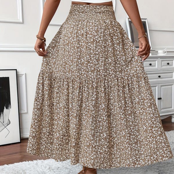 Women's Boho Floral Maxi Skirt - High Elastic Waist, Pleated A-Line Long Skirt - Image 4