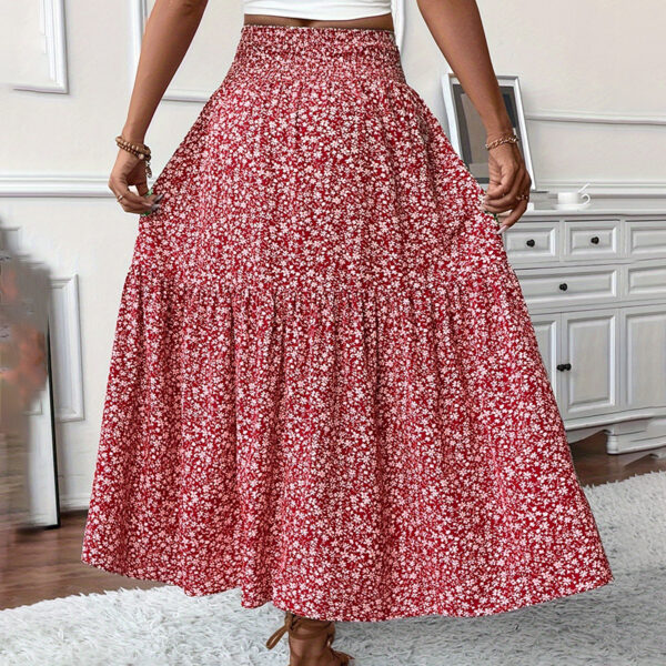 Women's Boho Floral Maxi Skirt - High Elastic Waist, Pleated A-Line Long Skirt - Image 3