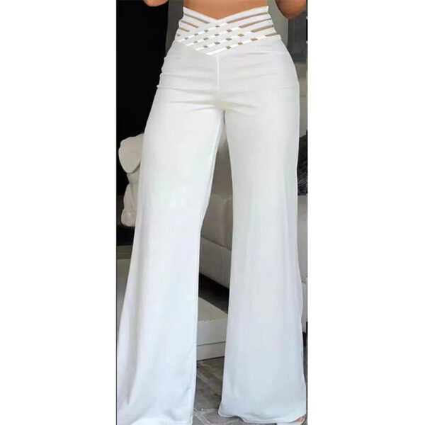 Women's Transparent Mesh Patchwork High Waist Pants With Elegant Cross Detail, Solid Color Fashion Trousers - Image 9