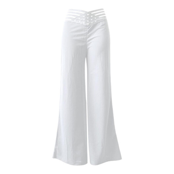 Women's Transparent Mesh Patchwork High Waist Pants With Elegant Cross Detail, Solid Color Fashion Trousers - Image 4