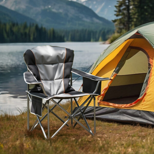 Oversized Camping Folding Chair, Heavy Duty Padded Chair With Cup Holder Storage And Cooler Bag, 5000 LBS Steel Frame, Portable For Outdoor - Image 2