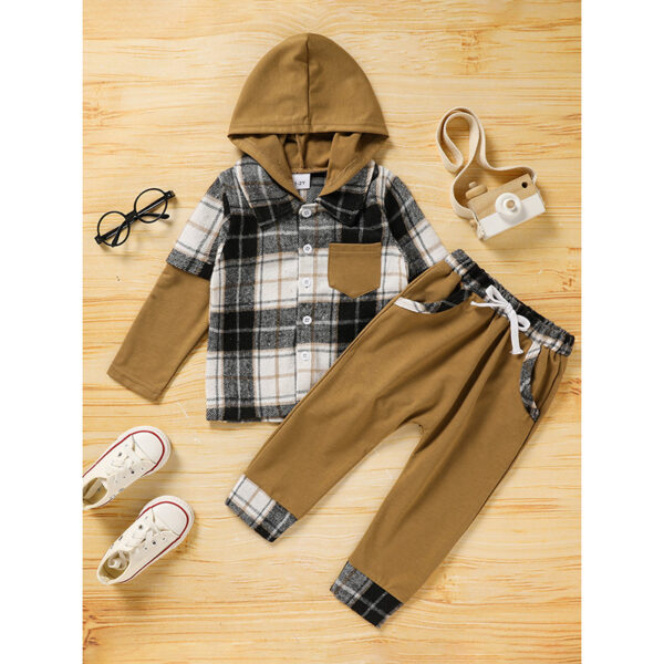 Toddler Baby Boy Clothes Plaid Long Sleeve Hoodie Sweatshirt & Pants 2pcs Boys Outfit Set - Image 6