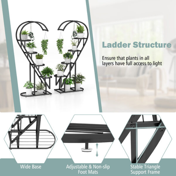 5 Tier Metal Plant Stand With Hanging Hook For Multiple Plants - Image 4
