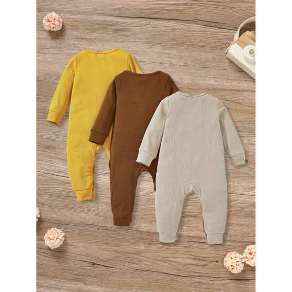 3-Pack Newborns Infants Baby Boys & Girls Long Sleeve Ribbed Romper Soft Button Front Jumpsuit - Image 7