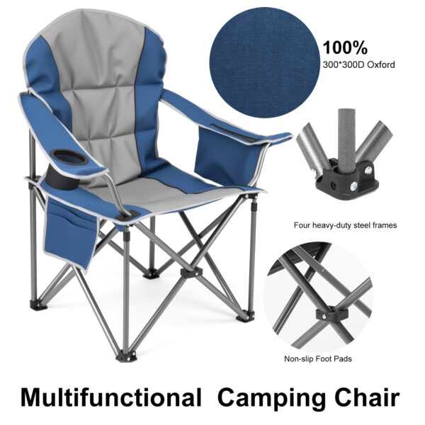 Oversized Camping Folding Chair, Heavy Duty Padded Chair With Cup Holder Storage And Cooler Bag, 5000 LBS Steel Frame, Portable For Outdoor - Image 5