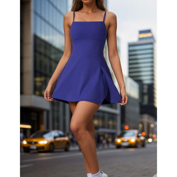 Womens Spaghetti Strap Tennis Dress With Shorts Workout Side Slit Active Golf Dresses - Image 8