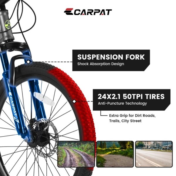 24 Inch Mountain Bike, Suitable For Boys And Girls, Steel Frame, Shimano 21 Speed Mountain Bike, With Dual Disc Brakes And Front Suspension, Banned Platform Temu - Image 6