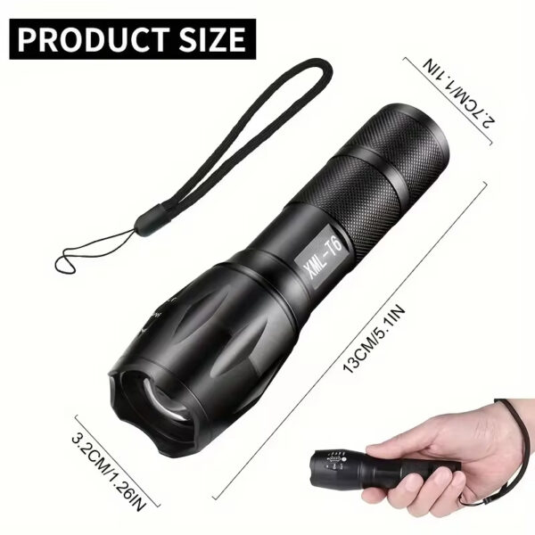 High Power LED Tactical Flashlight 5-Mode Light Zoom Waterproof Portable Torch For Camping Hiking Outdoor Hunting Aluminum Alloy Bright Tactical Flashlight LED 5 Modes Zoomable Searchlight Handheld - Image 3