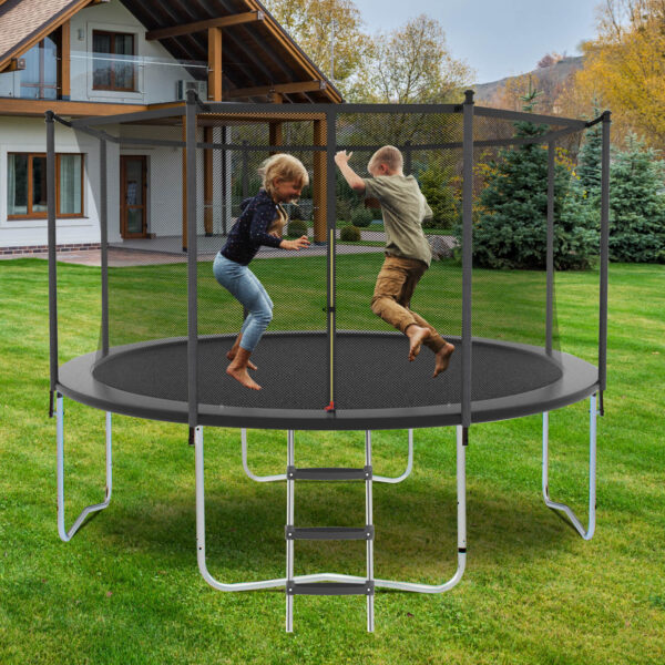 8FT Trampoline With Safety Enclosure Net, Outdoor Trampoline With Heavy Duty Jumping Mat And Spring Cover Padding For Kids And Adults