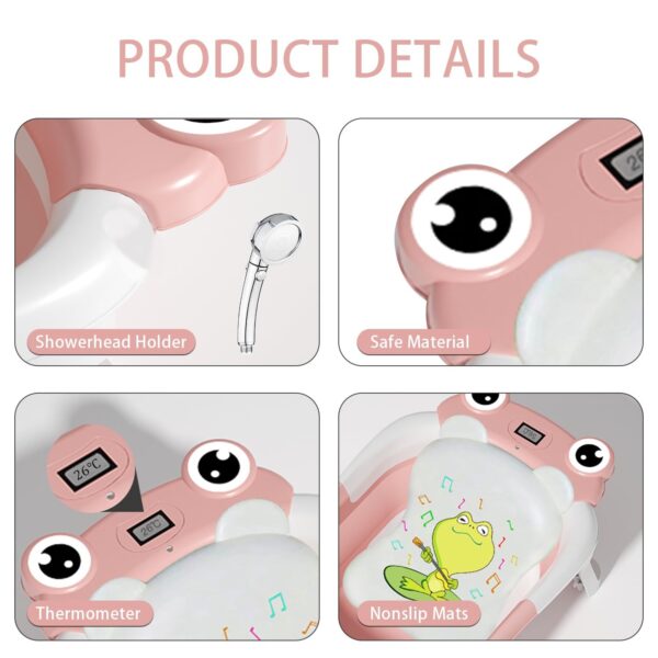 Baby Bathtub , Foldable Baby Bath Tub With Soft Floating Cushion & Thermometer , Collapsible Portable Travel Baby Bath Tub - Image 4