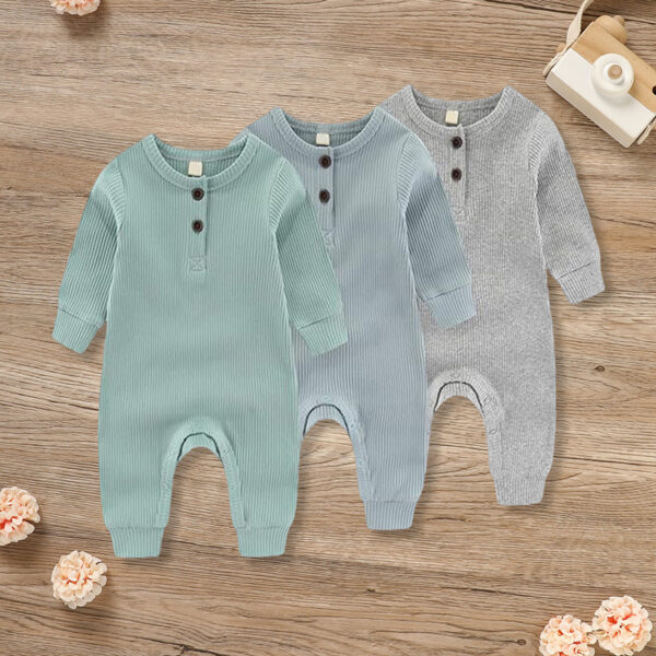 3-Pack Newborns Infants Baby Boys & Girls Long Sleeve Ribbed Romper Soft Button Front Jumpsuit - Image 5