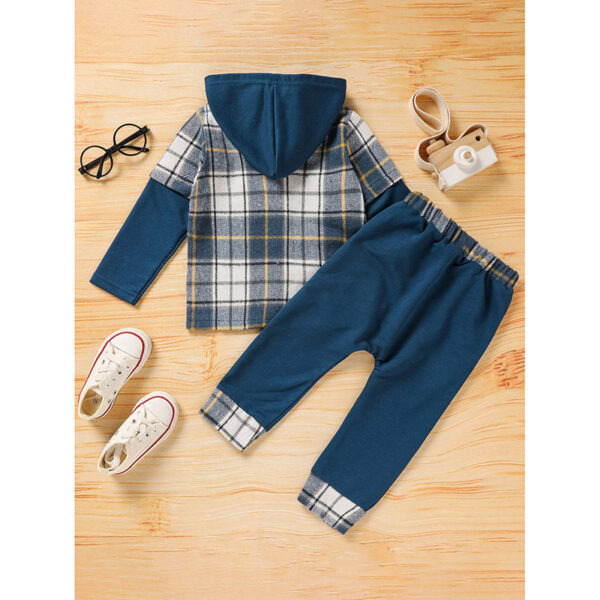 Toddler Baby Boy Clothes Plaid Long Sleeve Hoodie Sweatshirt & Pants 2pcs Boys Outfit Set - Image 3