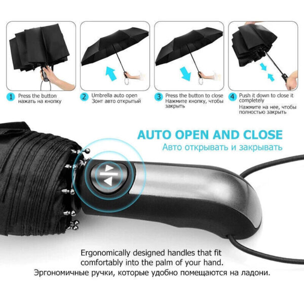10 Ribs Strong Automatic Umbrella Windproof Stormproof Compact Folding Umbrella - Image 8