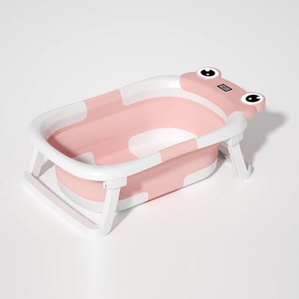 Baby Bathtub , Foldable Baby Bath Tub With Soft Floating Cushion & Thermometer , Collapsible Portable Travel Baby Bath Tub - Image 2