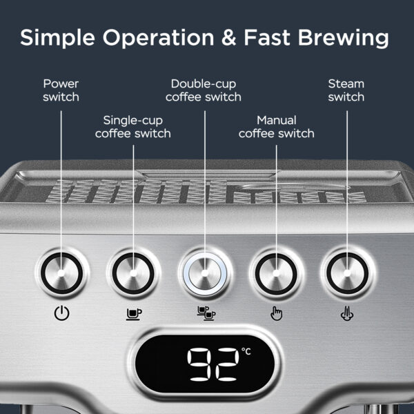 Geek Chef Espresso Machine, 20 Bar Espresso Machine With Milk Frother For Latte, Cappuccino, Macchiato, For Home Espresso Maker, 1.8L Water Tank, Stainless Steel, Ban On Amazon - Image 6