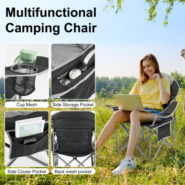 Oversized Camping Folding Chair, Heavy Duty Padded Chair With Cup Holder Storage And Cooler Bag, 5000 LBS Steel Frame, Portable For Outdoor - Image 10