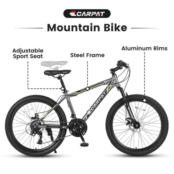 24 Inch Mountain Bike, Suitable For Boys And Girls, Steel Frame, Shimano 21 Speed Mountain Bike, With Dual Disc Brakes And Front Suspension, Banned Platform Temu - Image 4