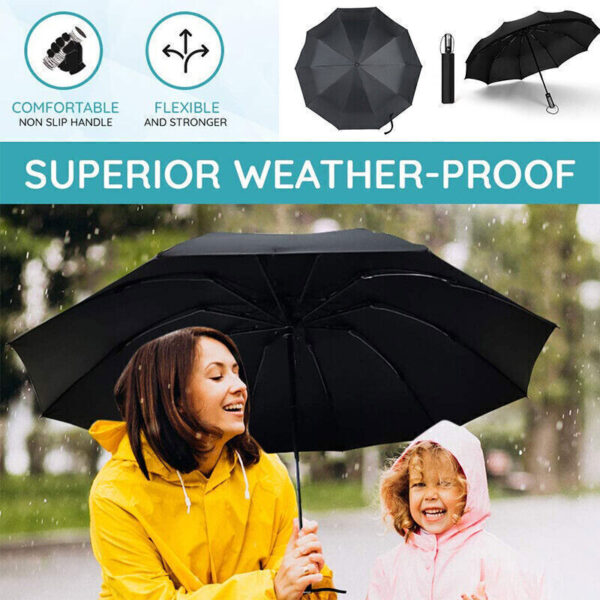 10 Ribs Strong Automatic Umbrella Windproof Stormproof Compact Folding Umbrella - Image 4
