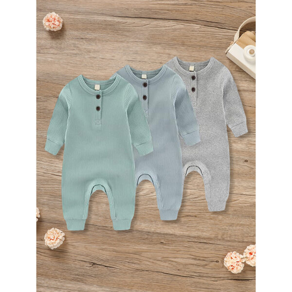 3-Pack Newborns Infants Baby Boys & Girls Long Sleeve Ribbed Romper Soft Button Front Jumpsuit - Image 6