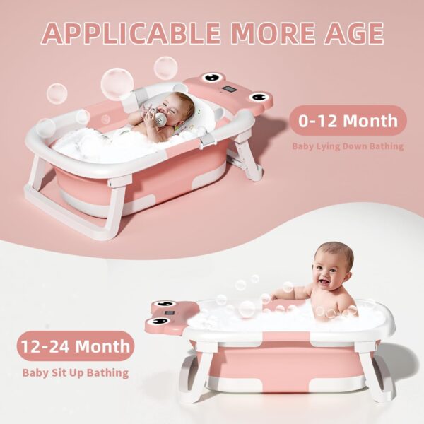 Baby Bathtub , Foldable Baby Bath Tub With Soft Floating Cushion & Thermometer , Collapsible Portable Travel Baby Bath Tub - Image 3