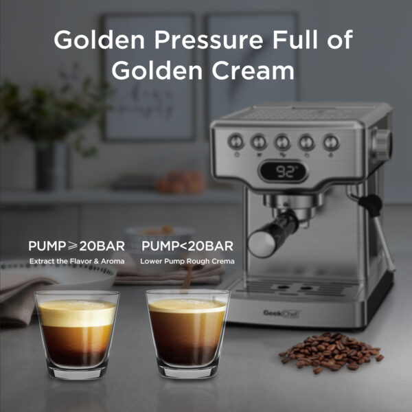 Geek Chef Espresso Machine, 20 Bar Espresso Machine With Milk Frother For Latte, Cappuccino, Macchiato, For Home Espresso Maker, 1.8L Water Tank, Stainless Steel, Ban On Amazon - Image 10