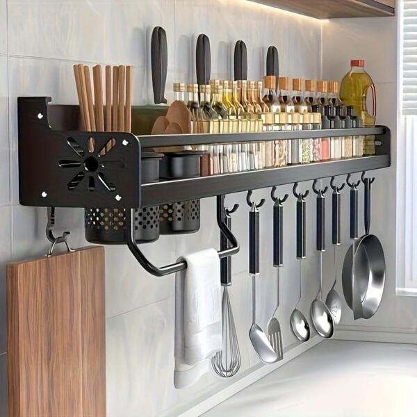 Wall Mounted Cutlery Rack And Camping Kitchen Rack With Spice Rack - Image 3