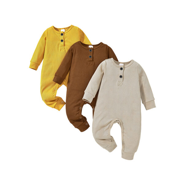3-Pack Newborns Infants Baby Boys & Girls Long Sleeve Ribbed Romper Soft Button Front Jumpsuit - Image 4
