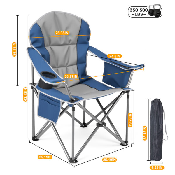 Oversized Camping Folding Chair, Heavy Duty Padded Chair With Cup Holder Storage And Cooler Bag, 5000 LBS Steel Frame, Portable For Outdoor - Image 9