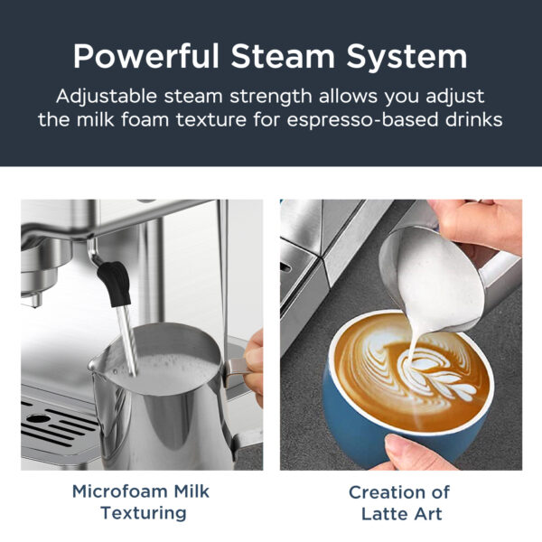 Geek Chef Espresso Machine, 20 Bar Espresso Machine With Milk Frother For Latte, Cappuccino, Macchiato, For Home Espresso Maker, 1.8L Water Tank, Stainless Steel, Ban On Amazon - Image 3