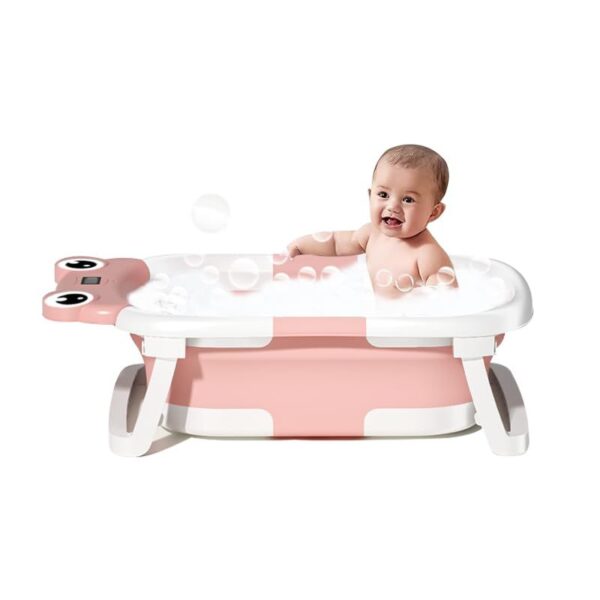 Baby Bathtub , Foldable Baby Bath Tub With Soft Floating Cushion & Thermometer , Collapsible Portable Travel Baby Bath Tub - Image 6